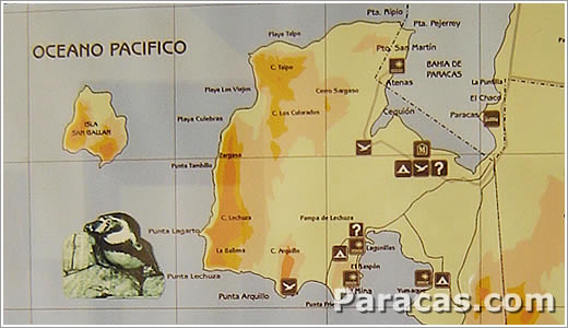 Mapa de la peninsula de Paracas